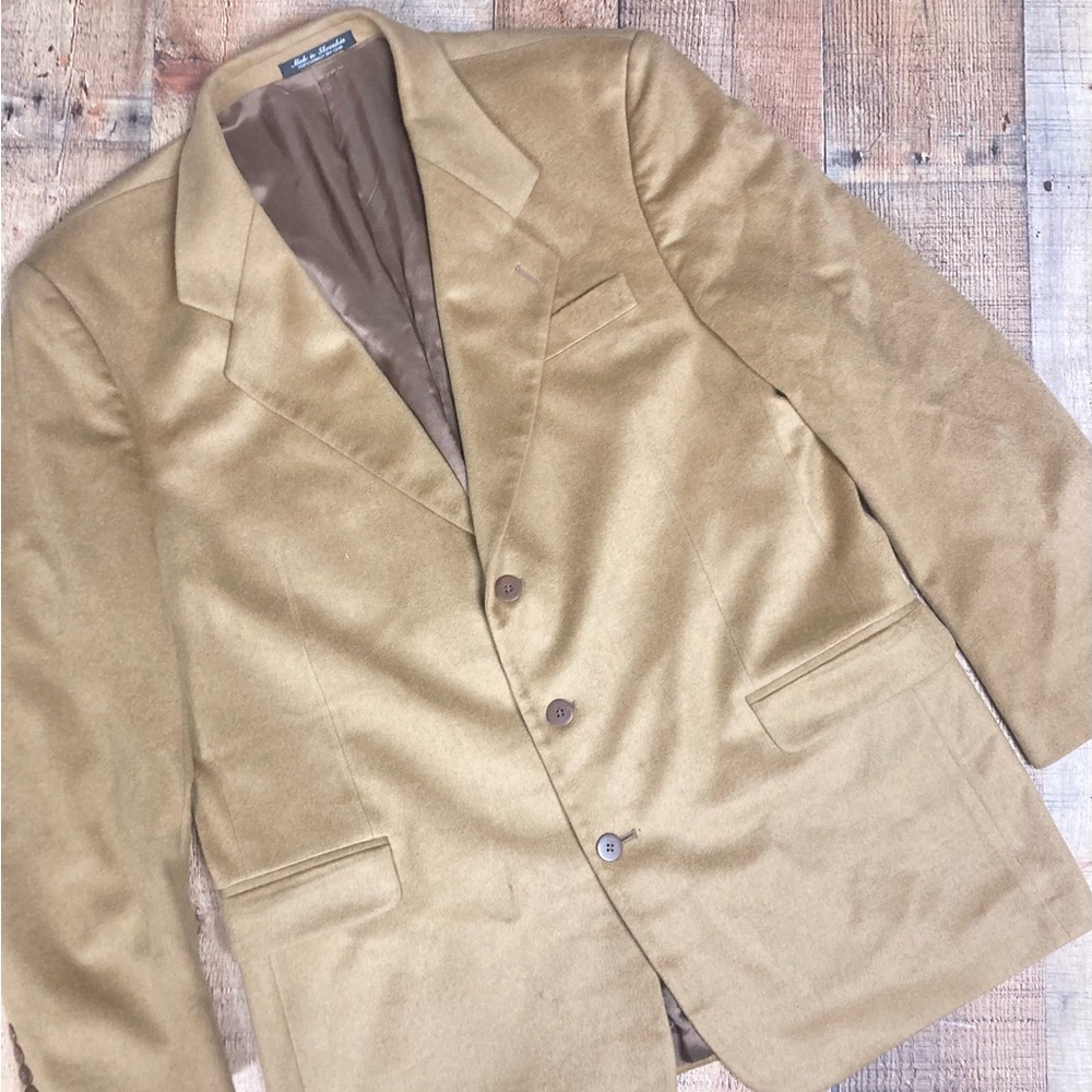 Fenzia Euromoda Mens 100% Cashmere Blazer Camel Tan 3 Button Sport Coat 44L